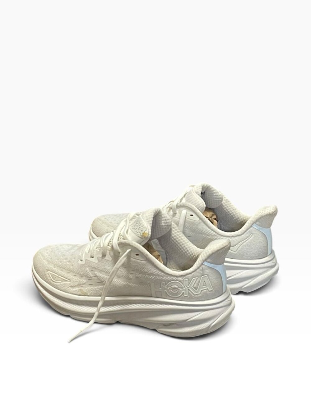 HOKA Women White Clifton 9 Road-Running Shoes Size 9B